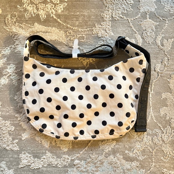BAGGU Medium Nylon Crescent Bag - Polka Dot Cream + Black - Picture 3 of 6